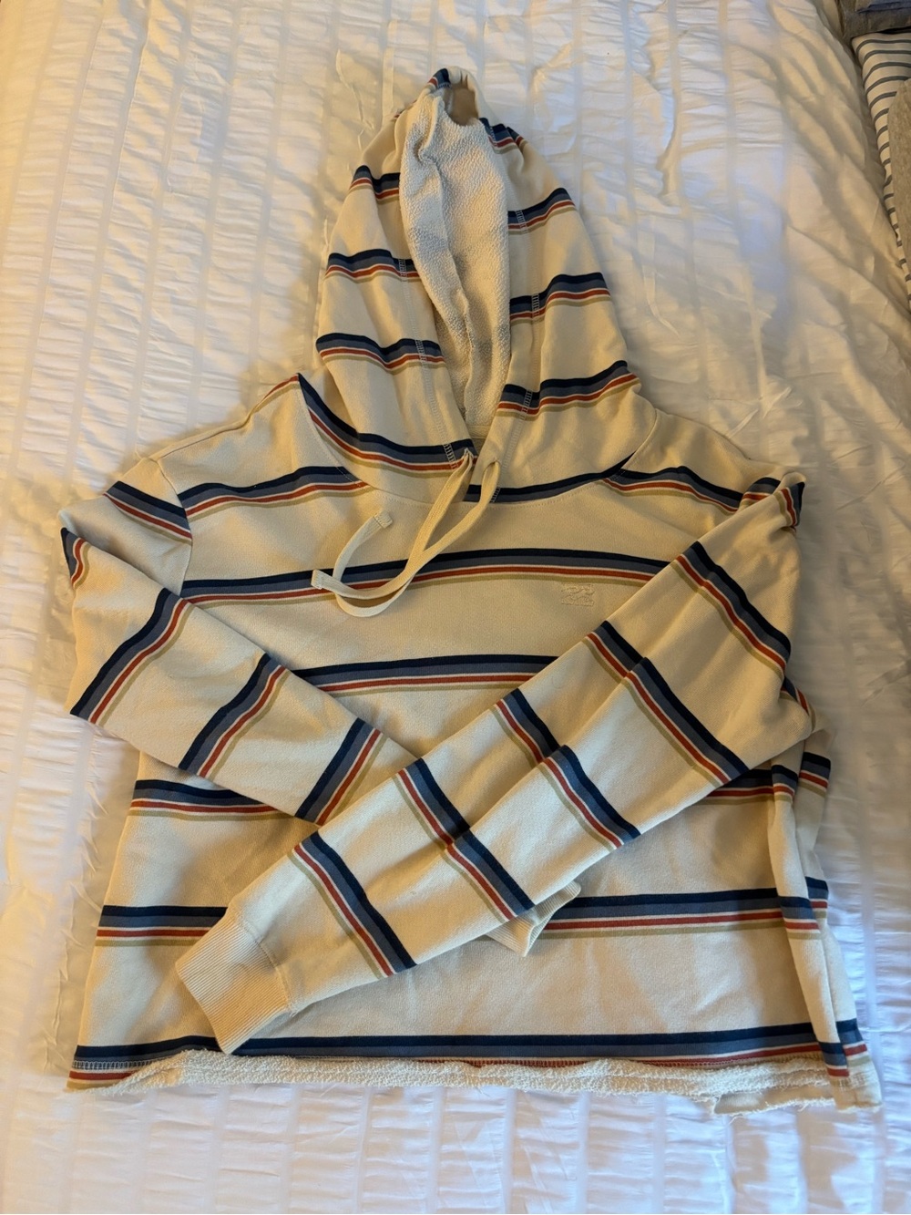 Billabong Cream Hooded Pullover with Navy and Rust Stripes
